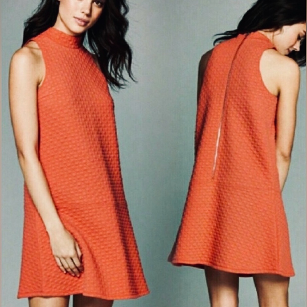 🧡 Abercrombie & Fitch Textured Coral Mod Mini Dress – Retro 60s A-Line – M